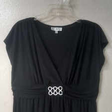 Olivia Matthews Women Size XL Black Dress Silver Front Detail Short Sleeve 3940