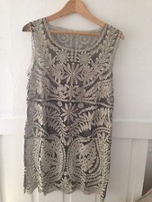Lace Crochet Gold Embroidered Hippie Boho Vintage Cocktail Flapper Dress