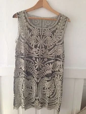 Lace Crochet Gold Embroidered Hippie Boho Vintage Cocktail Flapper Dress