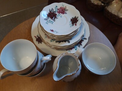 Bone China Tschechoslowakei Rose Teeservice 19 passende Teile Restposten Konvolut. Ex con