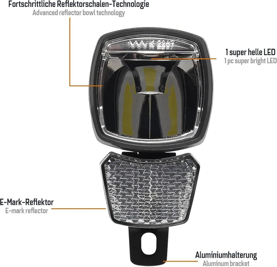 120 Lux LED E-Bike Fahrrad Scheinwerfer mit Reflektor Frontlampe Licht 6-48V DC - Bild 2 von 4