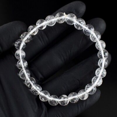 Schönes 100,00 kt weißes Quarz Perlen dehnbar Perlen Armband RK 26 E694