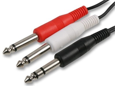 PRO SIGNAL - 6.35mm Stereo Jack To 2x Mono Jack Lead, 0.5m Black