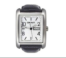 DKNY NY-1372 Day + Date Wristwatch Black Leather Strap SK111 ZZ 22