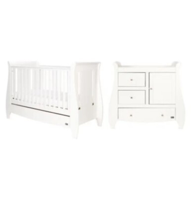 Tutti Bambini Katie sleigh piece room set white cot bed changer and  mattress UK
