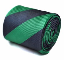 Frederick Thomas Designer Mens Tie - Dark Navy Blue  Green Club Striped