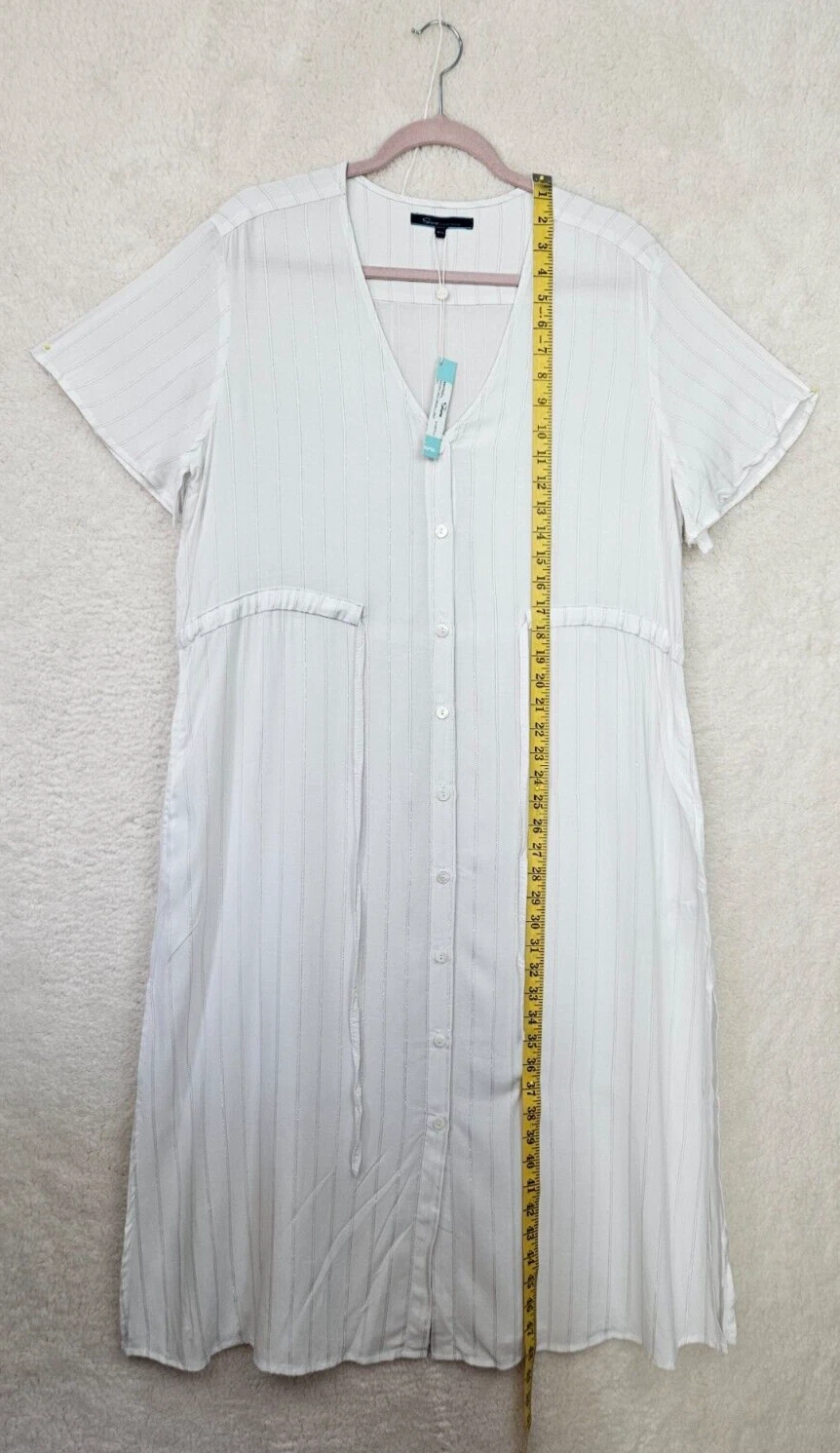 PALM ANGELS Shore Vestito Donna Grande Bianco Rayon Manica Corta Svasata Beach Board Copricostume K L