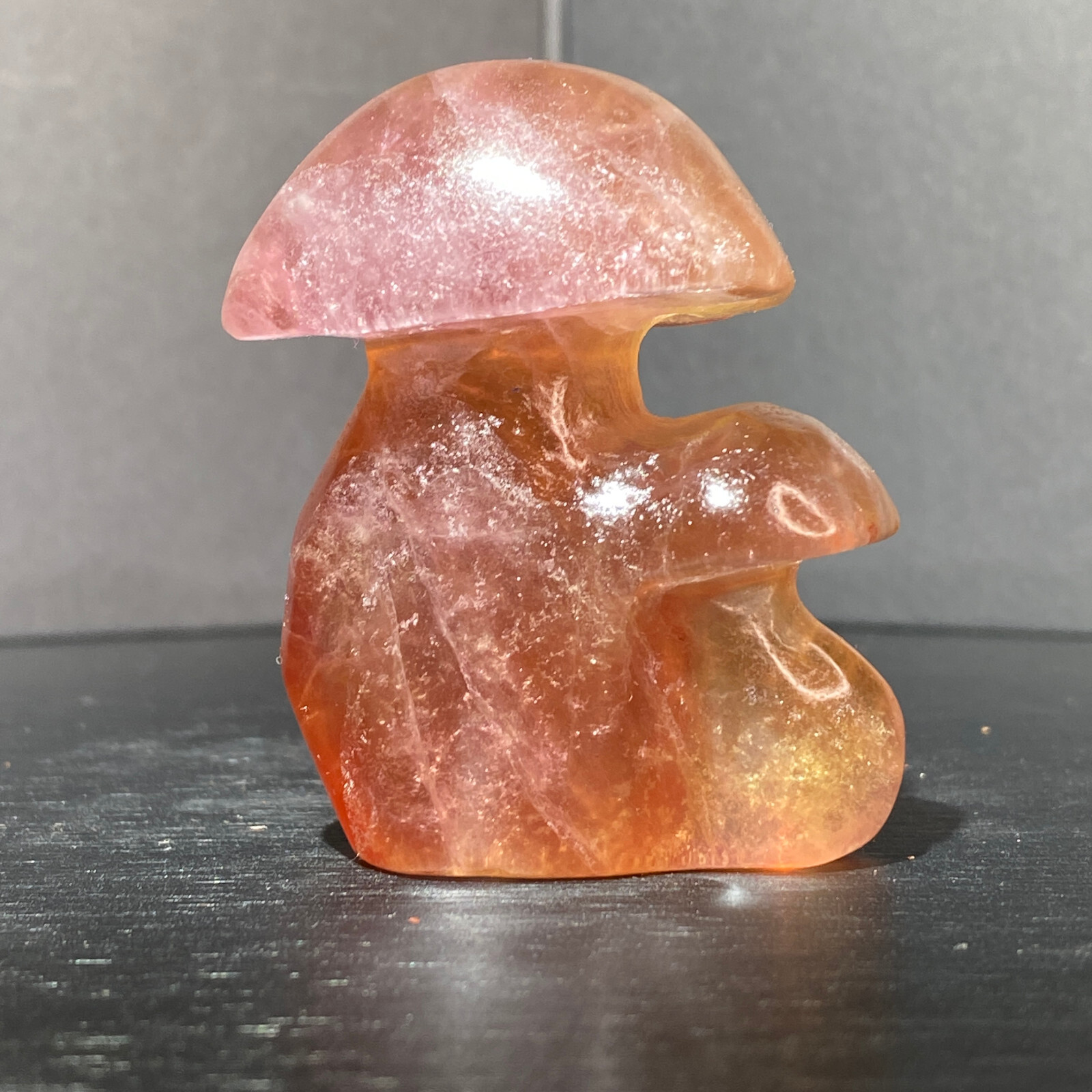 Natural 154g fluorite carved mushroom crystal for healing and energy