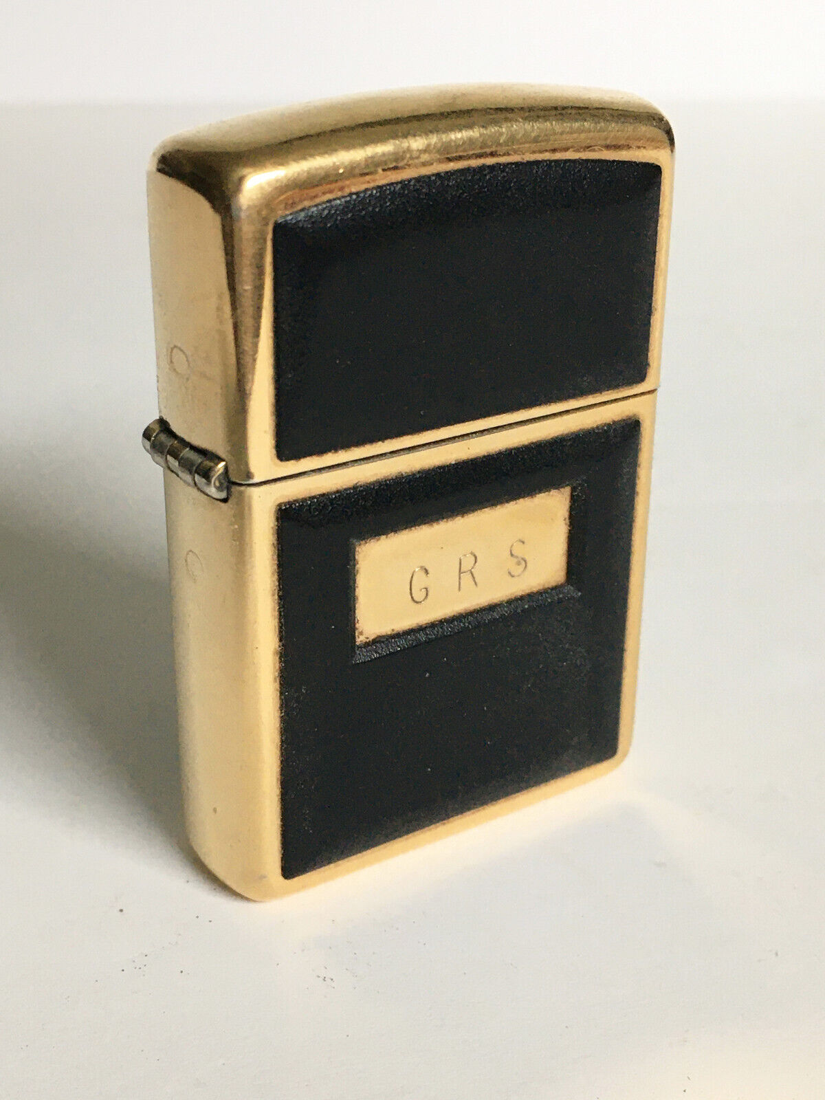 VTG 1994 C X Zippo Gold Brass Black Plastic Monogram - Used