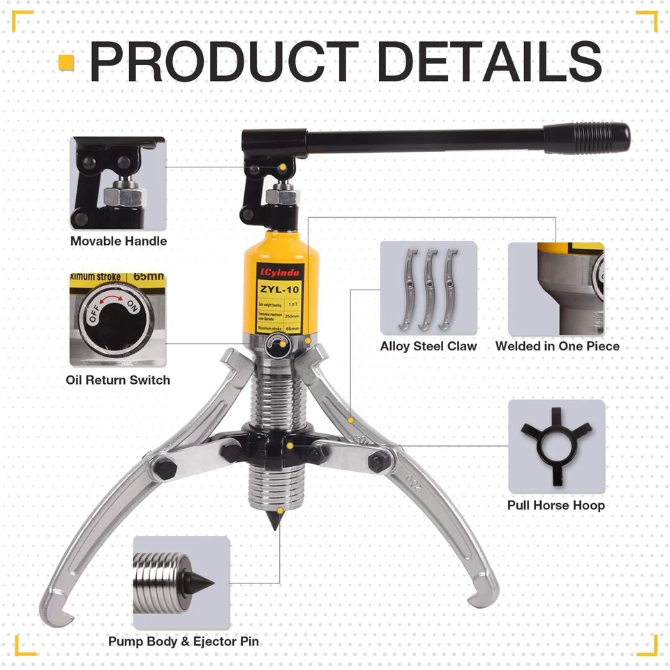 10T Hydraulic Gear Puller Bearing Puller 2 or 3 Jaws Bearing Hub Separator Tool - Image 4 of 4