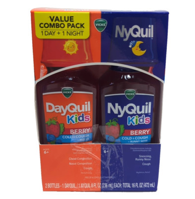 Vicks DayQuil & Nyquil Kids Cold & Cough Value Pack Berry 8 fl oz each Exp