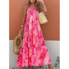 Dokotoo Women Summer Dresses Spaghetti Strap Scoop Neck Smocked Ruffle Flowy Boh