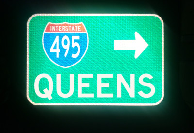 QUEENS Interstate 495 route road sign - New York, Yankees, Mets, Long Island, NY