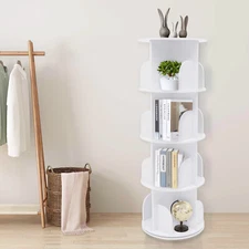 4 Tier Rotating Bookshelf 360 Bookcase Freestanding Storage Shelf Display Rack