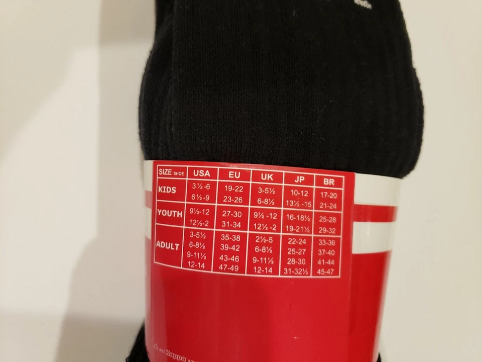 Kappa Classic 3-Pack Men's LARGE Crew Socks Athletic Sport Gym Black with white  Foto 3 de 3