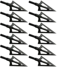 12Pcs Stainless Steel Broadheads 100Grain 3-Blade Black Whirlwind Compound Bow