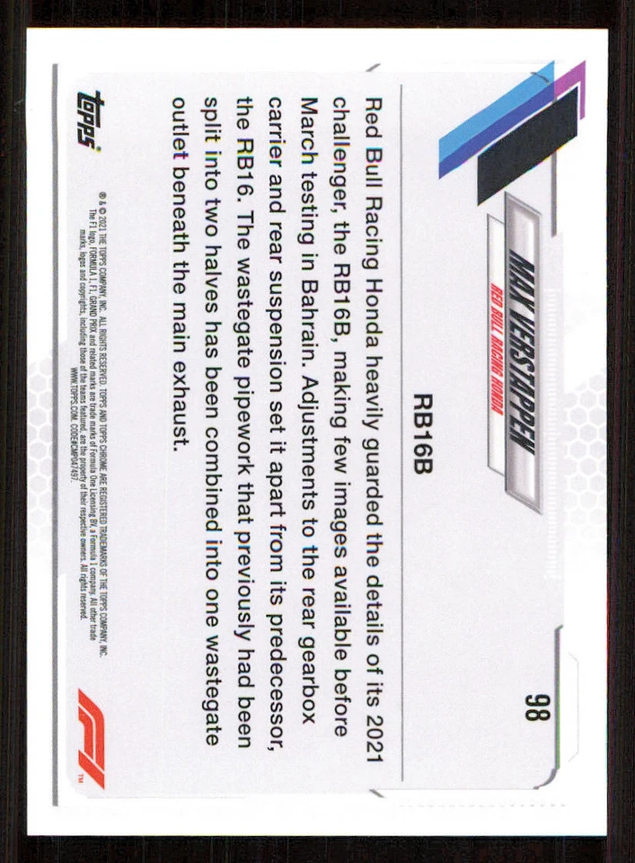 2021 Topps Chrome Formula 1 #98 Max Verstappen/F1 Cars - Image 2 of 2