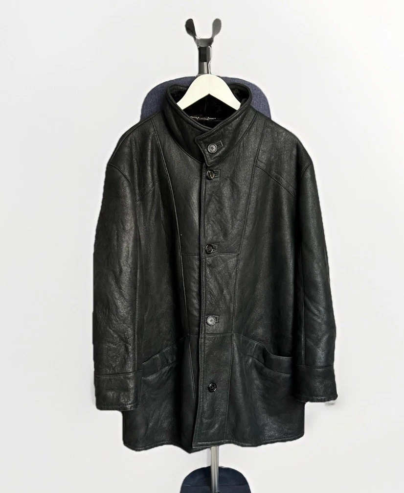 Shearling Black Leather Vintage Outerwear Coats & Jackets for Men