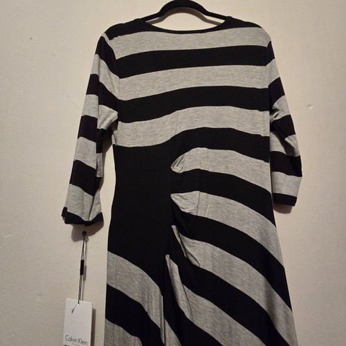 Calvin Klein NWT Striped Maxi Dress $98 Womens Sz 10 Black Grey Ruched Beachy - Picture 16 of 16