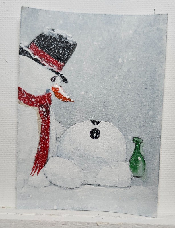 12 Days Xmas in July ACEO “Top Hat & Bottoms Up” by Maryan 2.5in x 3.5in OOAK