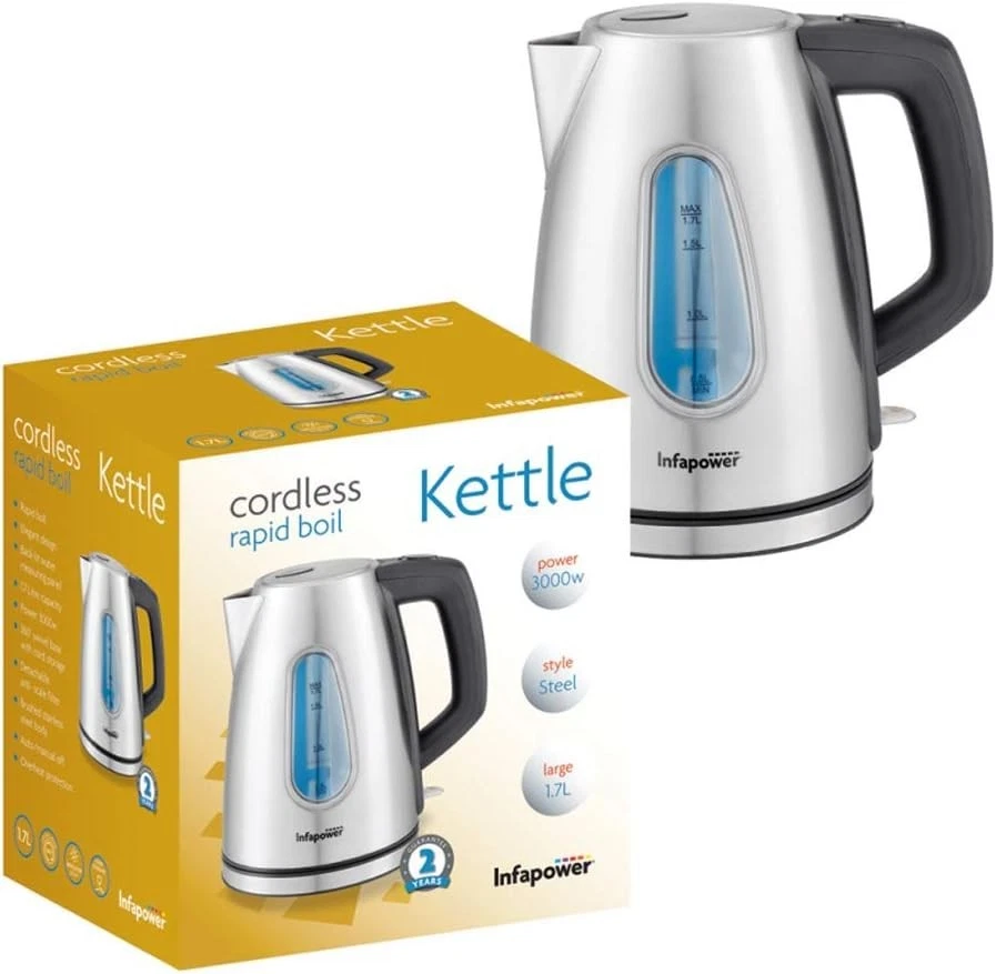 3000W 1.7L Electric Kettle Fast Boil Brushed Stainless Steel Kitchen Jug NEW