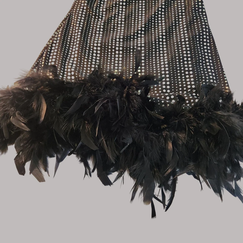 Vestido Vintage Lunares Metálico Pluma Un Hombro Glitchcore Hyperpop Años 70 Foto 2 de 4