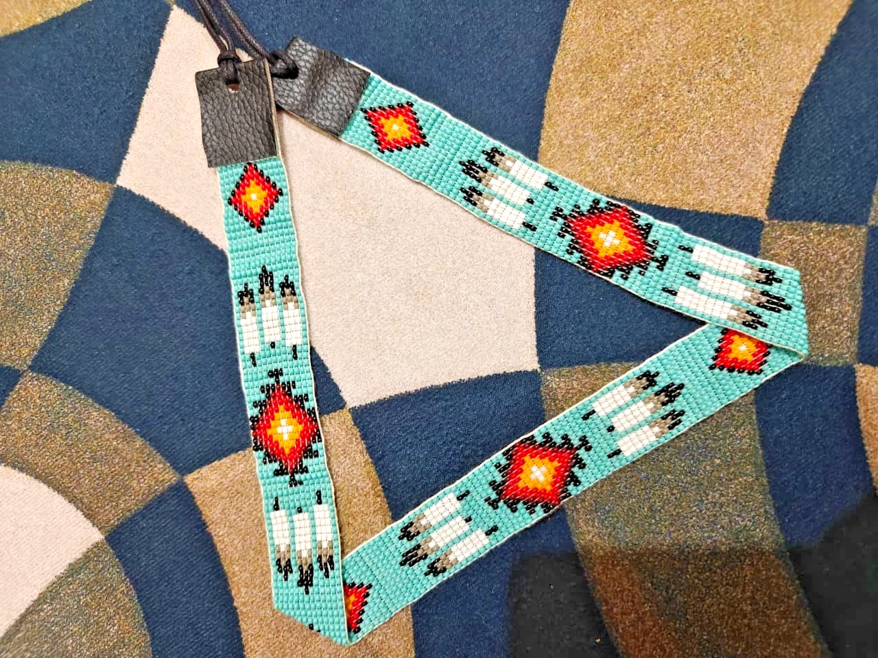 Beaded Hat Band Geometric Southwestern Pattern Cowboy Rode Handmade hatband