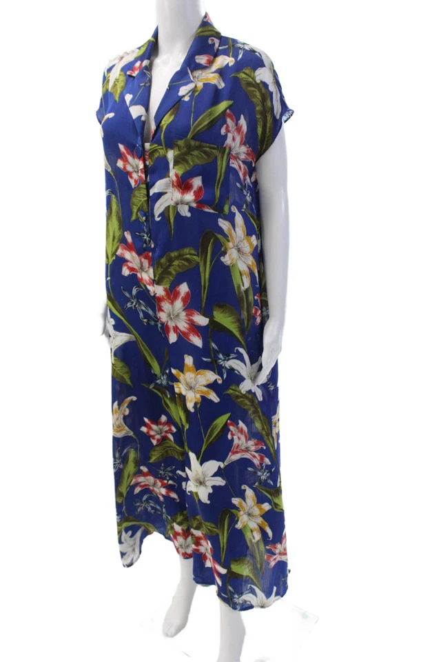 Женский комбинезон Zara с коротким рукавом с воротником и цветочным узором синий разноразмерный маленький - Изображение 2 из 4