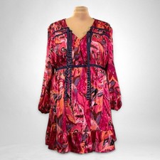 HEYSON Berry Abstract Print Tie Front Mini Dress, NWT! Size 2XL