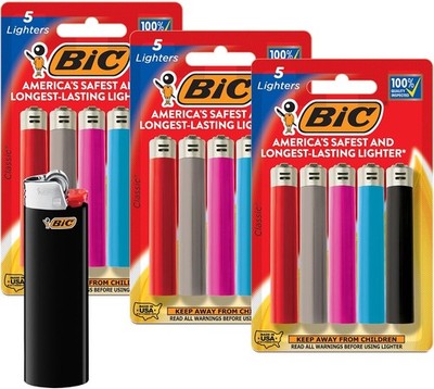 BIC Maxi Pocket Lighters, 15-Pack, Assorted Colors, Long-Lasting, Safe