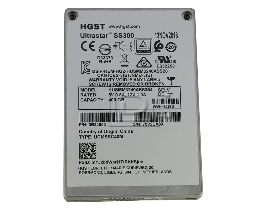 HGST / Hitachi 0B34953 / HUSMM3240ASS204 400GB 2.5" MLC SE WI SAS SSD - Image 2 of 4