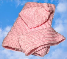 New Knitted Baby Girl Pink Afghan Blanket Hat & Headband for Mom! Handmade Set