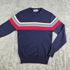 Vintage Meister Ski Sweater Mens Blue Red Retro Stripe 70s 80s 100% New Wool
