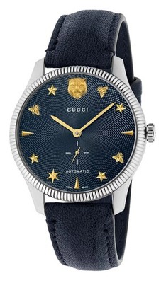 Gucci G-Timeless Automatik Herrenuhr Damen Uhr Blau Lederband YA126347