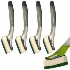4 Pc Soap Dispenser Scrubber Sponge Brush Dish Wand Scrub Refill Wash Kitchen