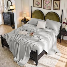 Linen Sheets Queen 16 Deep Pocket 4 Piece Breathable Grey SONORO KATE French
