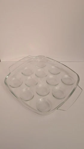Vintage PYREX FRANCE Escargot / Deviled Eggs Glass Serving Tray Plate