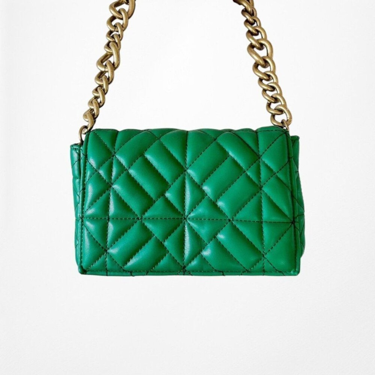 Zara Green Faux Leather Rectangle Medium Size Gold Chain Shoulder