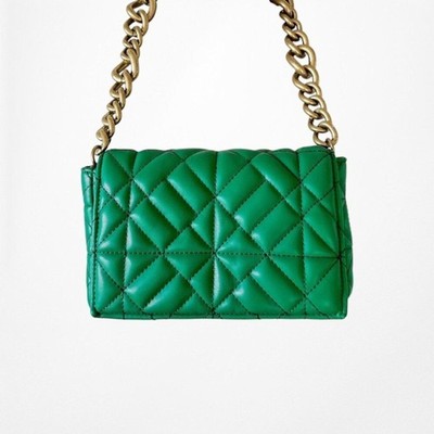 Zara Green Faux Leather Rectangle Medium Size Gold Chain Shoulder Bag