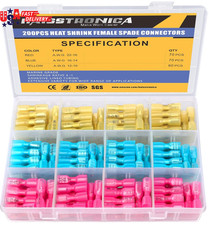 200PCS Heat Shrink Female Spade Connectors, 22-10 AWG Tinned Copper Crimp Termin