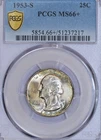 1953-S Washington Quarter, PCGS MS-66+