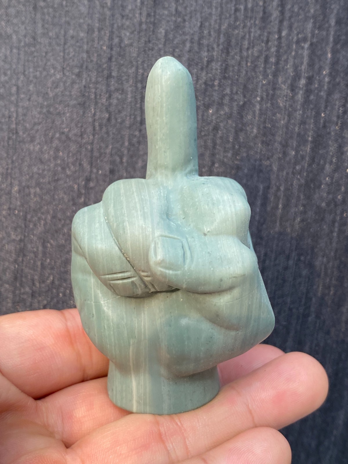 1pc Natural Lu Shan Jade Quartz Crystal Carved Middle finger skull reiki Gift