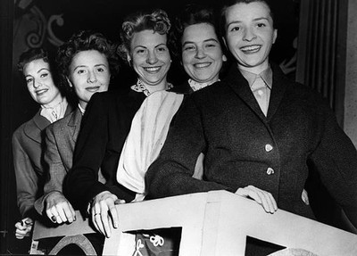 Five TV announcers from five countries in a London studio from lef- Old Photo