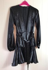 PRETTYLITTLETHING STUNNING BLACK LONG SLEEVE TIERED DRESS SIZE 4