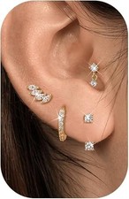 4 Pairs 14K Gold Stud Earrings for Women - Dainty Hypoallergenic Flat Back Carti