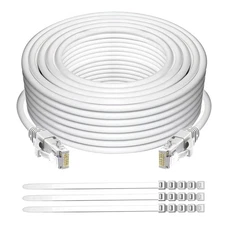 Cat 6 Ethernet Cable 250 Ft-White, Outdoor & Indoor Snagless Long Round RJ45 ...