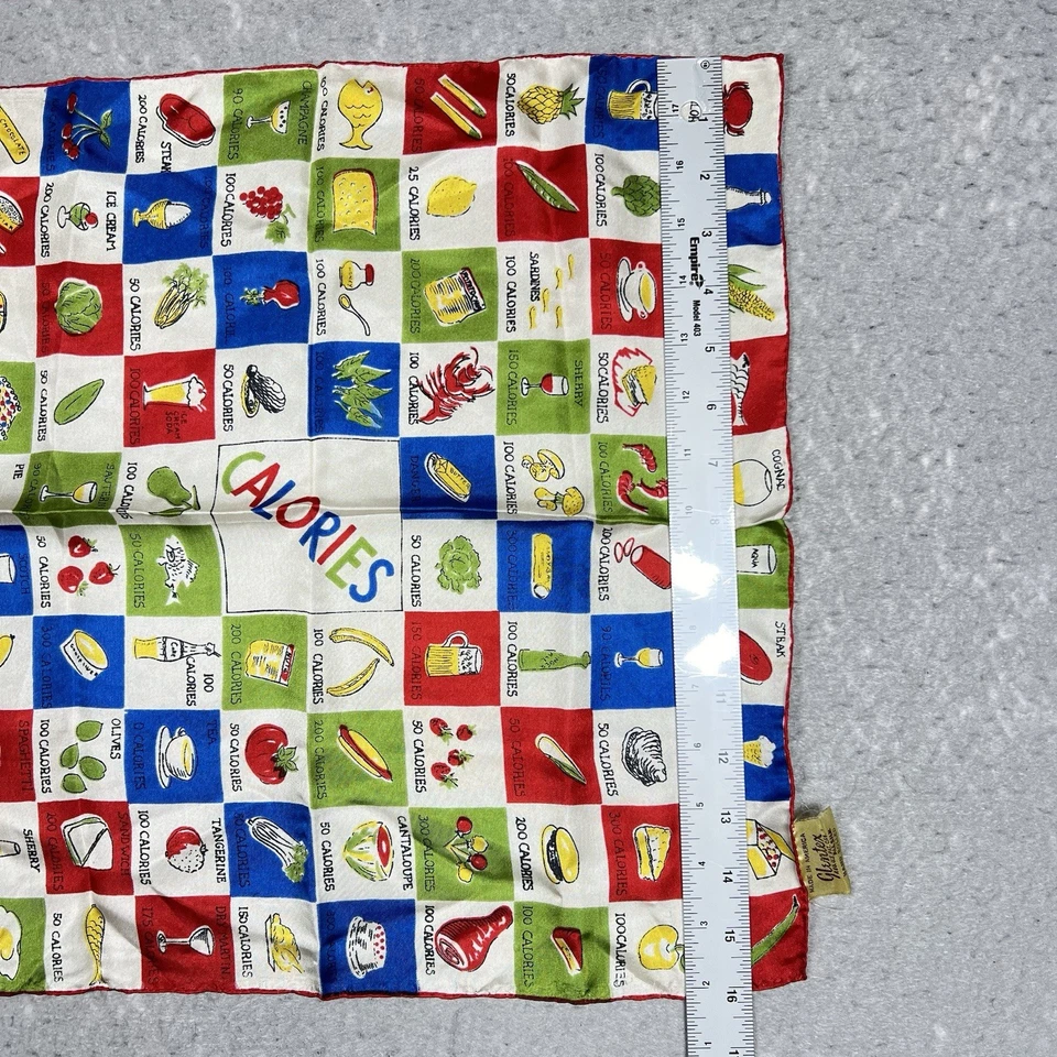 复古 Glentex 五颜六色的食品和饮料 Calories COUNTER 真丝手帕 16x16 — 第 4/4 张图片