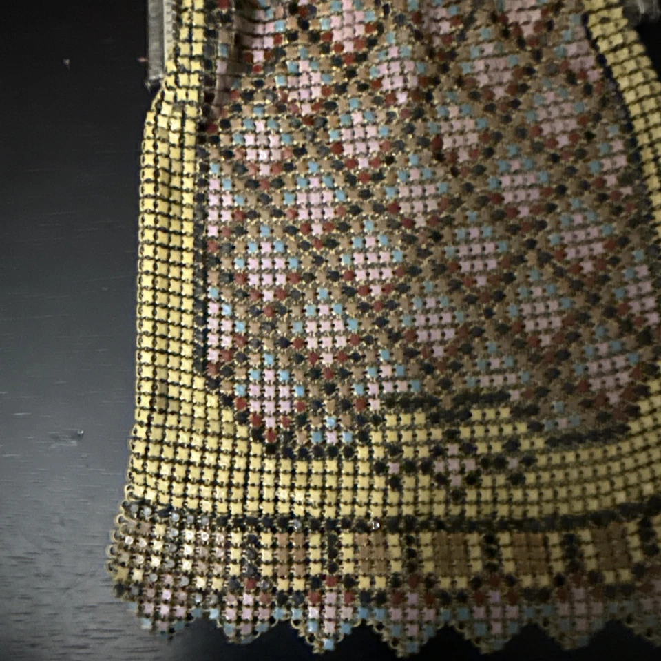 ANTIGUO BOLSO DE MANO DE MALLA MONEDERO ESMALTE INCRUSTACIÓN WHITING & DAVIS ART DECO Foto 2 de 4