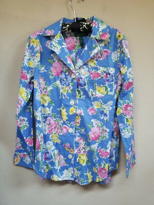 Lauren Ralph Lauren Women's Blue Pink Floral Blazer Jacket Small Four-Button