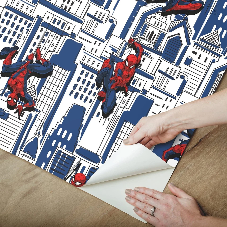 Papel pintado RoomMates Marvel Spider-Man paisaje urbano azul pelar y pegar de RoomMa... Foto 3 de 4
